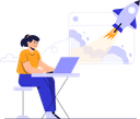 Person launching a digital product with a rocket