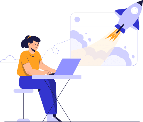 Person launching a digital product with a rocket